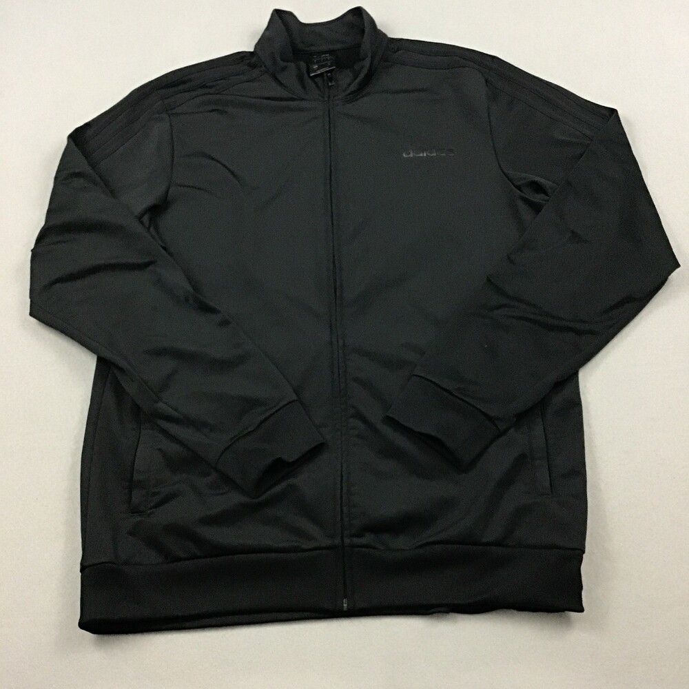 Adidas Track Jacket Men Large Black Full Zip 3 Stripes Lightweight Pocket L